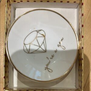 “You’re a Gem” White and Gold Trinket Dish, Diamond Design
